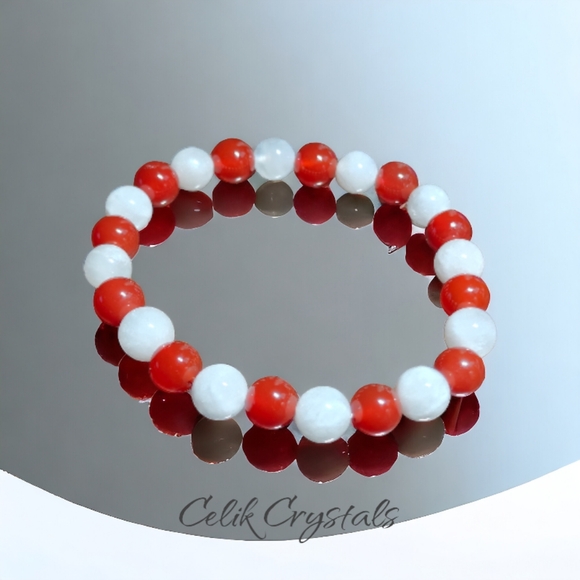 Carnelian Moonstone Bracelet Natural Stones 8mm - Picture 5 of 5